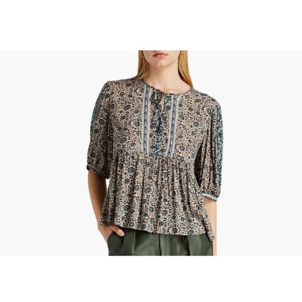 BA&SH flowy floral tie neck blouse
